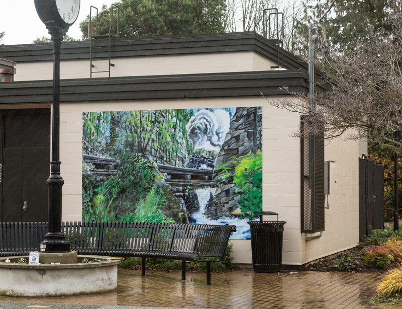 Steam Train on Bridge Over Chemainus River Mural